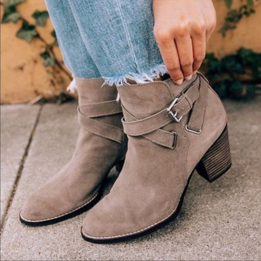 Sam Edelman Taupe Suede Ankle Boots with Buckle